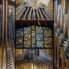 Photo collage of Bigelow organ pipes and stained glass window, Saint Ambrose Church. All organ and church photos by Barry Martak.